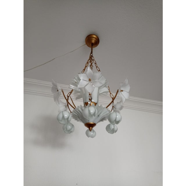 Vintage 1970s Murano White Glass Chandelier | Chairish