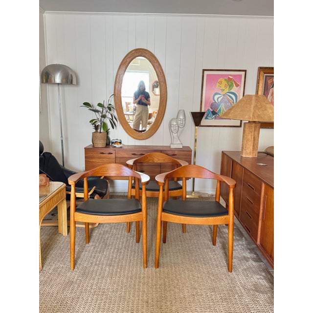 1960s Iconic Solid Teak Chairs With Black Leather Seats in the Style of Hans Wegner, Circa 1960s For Sale - Image 5 of 12