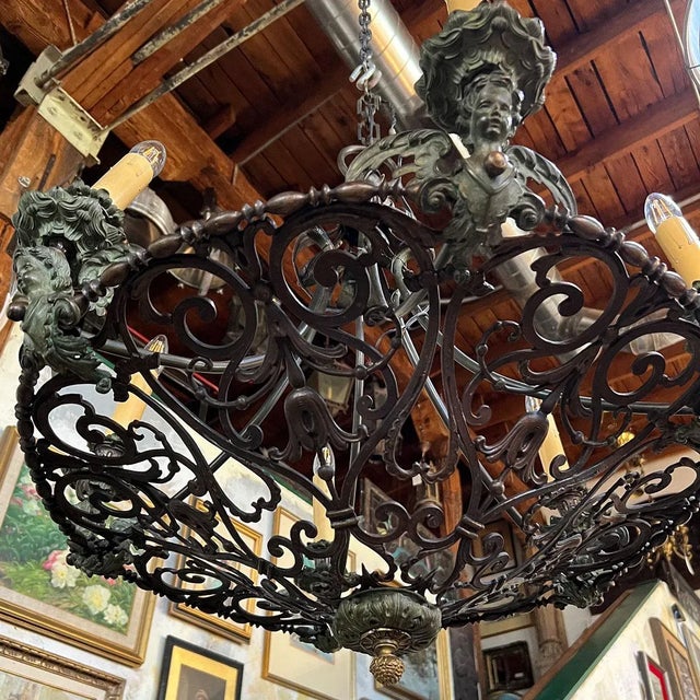 Large French Renaissance Revival Cast Bronze Six-Light Chandelier For Sale - Image 9 of 15