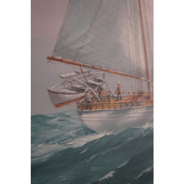 h.luhrs Artist Signed Schooner Oil Painting on Canvas For Sale In Philadelphia - Image 6 of 14
