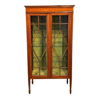 19th Cantury Sheraton-Style Mahogany Inlaid Curio Cabinet For Sale