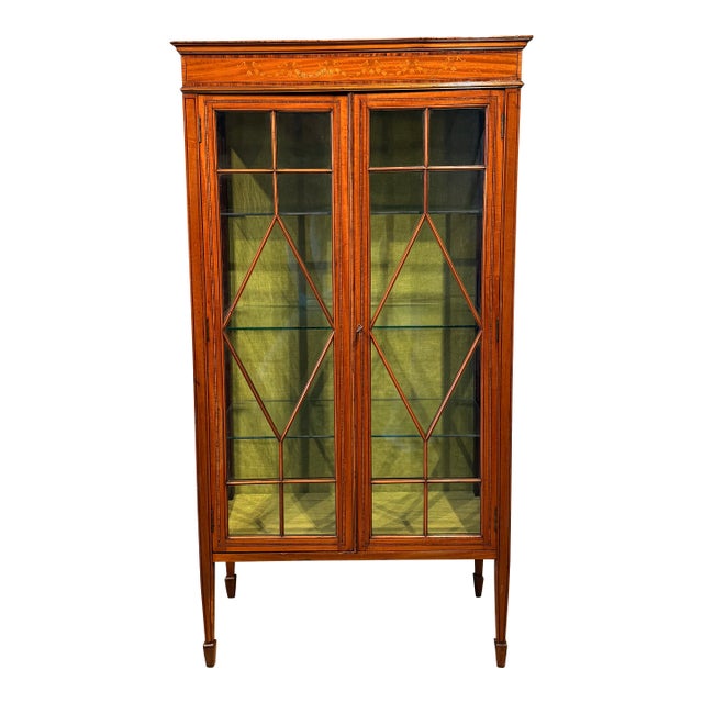 19th Cantury Sheraton-Style Mahogany Inlaid Curio Cabinet For Sale