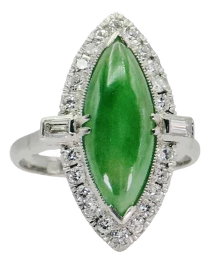 Mid 20th Century Vintage Platinum (950) - Natural Diamond & Jade Ring, Size 6.75