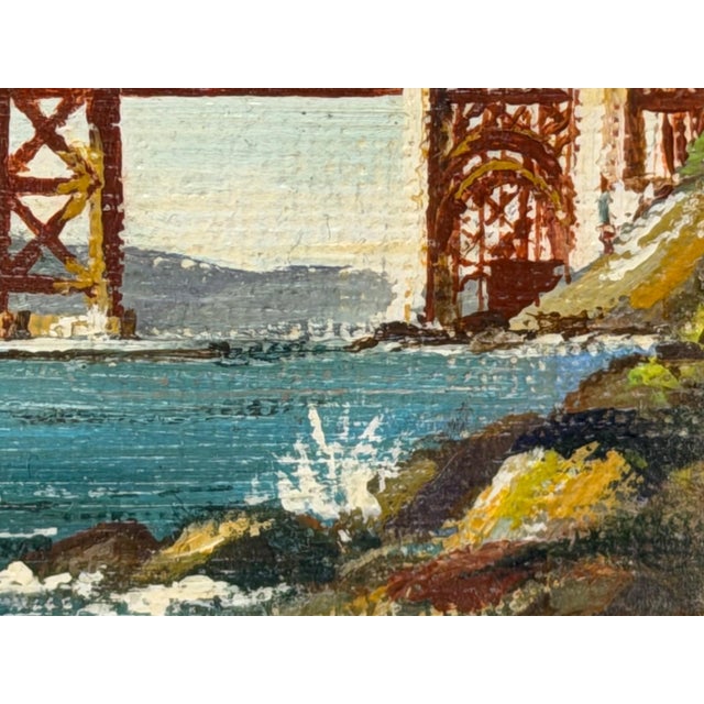 Vintage California Golden Gate Bridge Miniature Oil Painting by Jean Bowler, C. 1980 For Sale - Image 4 of 18