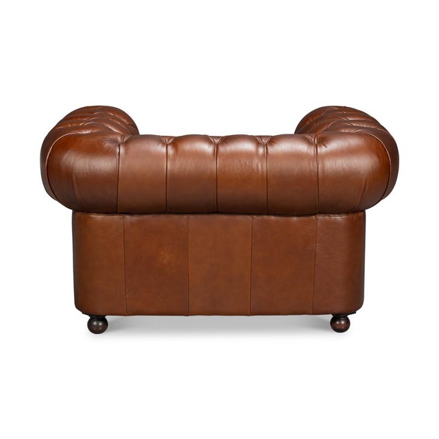 2020s British Brown Leather Chesterfield Armchair For Sale - Image 5 of 11