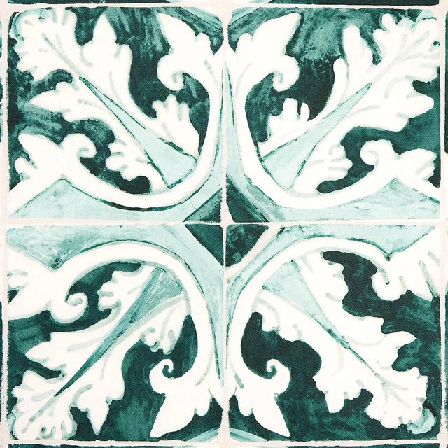 Contemporary Sample - Schumacher X Mary McDonald Azulejos Wallpaper in Emerald For Sale - Image 3 of 6