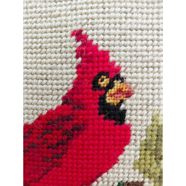 1960s Red Cardinal Bird Framed Needlepoint For Sale - Image 4 of 9