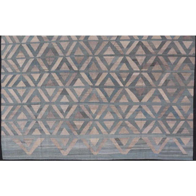 Blue Modern Geometric Design Hand-Woven Kilim Rug by Keivan Woven Arts, 9'2 X 11'7 For Sale - Image 8 of 13