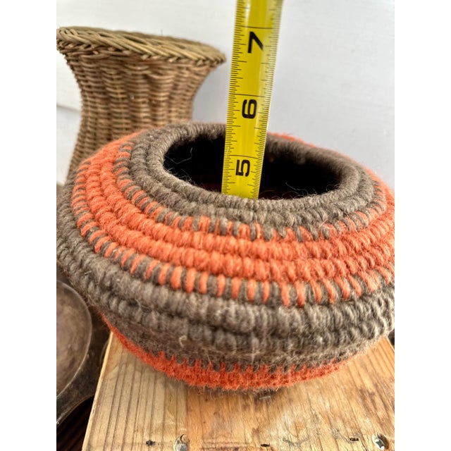 Coffee 1970s Vintage Handcrafted Coiled Yarn Basket For Sale - Image 8 of 12