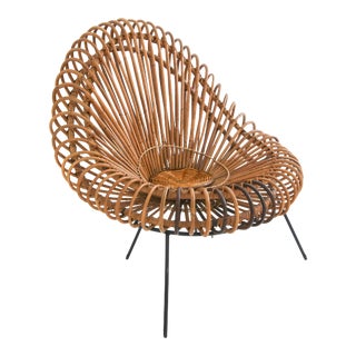 Janine Abraham and Dirk Jan Rol Rattan Lounge Chair for Rougier C. 1950's For Sale