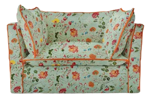 Sophie Conran Coco Loveseat with Contrast Welt Knife Edge cushion in Andrew Martin Wildwood Duck Egg