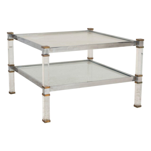 Romeo Rega Brass, Lucite & Glass Side Table, Italy 1970s For Sale