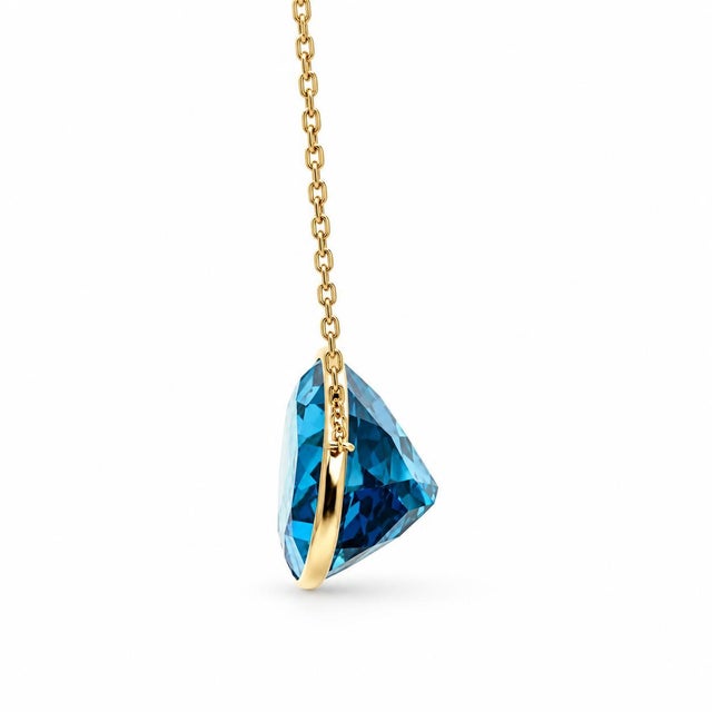 Mid 20th Century 18k Yellow Gold Gia Certified 43.73ct Blue Topaz Bezel Necklace For Sale - Image 4 of 7