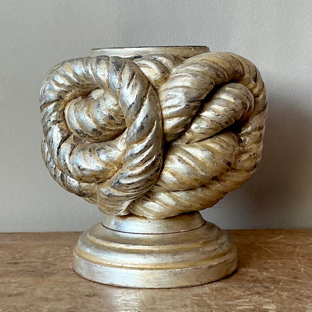 Late 20th Century Vintage Boho Silver Leaf Knot Candlestick Holder For Sale - Image 5 of 7