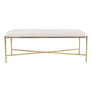 Circa 1970 Bench With Brass Legs & Ivory Boucle Fabric