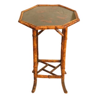 19thC English Victorian Japonisme / Chinoiserie Bamboo Table With Painted Top For Sale