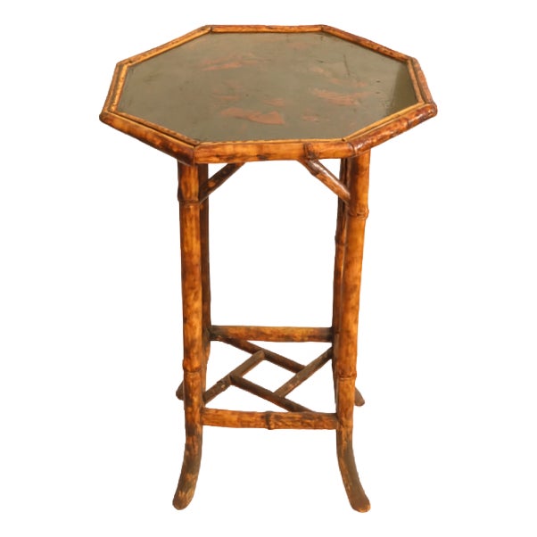 19thC English Victorian Japonisme / Chinoiserie Bamboo Table With Painted Top For Sale