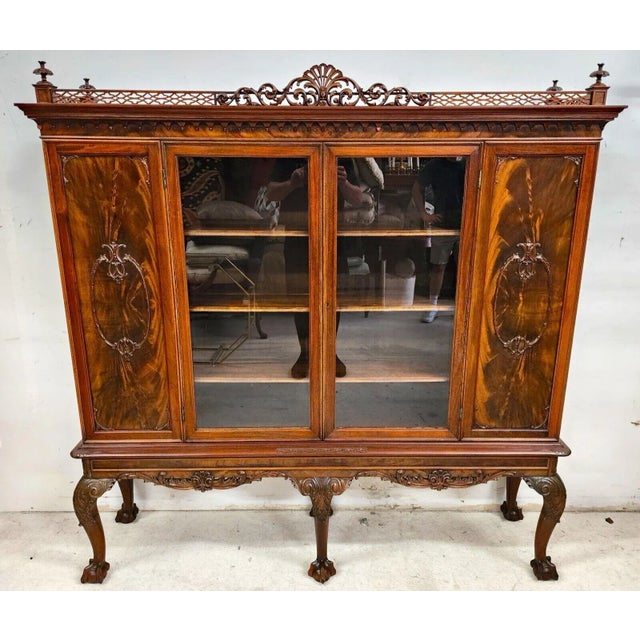 Antique Walnut China Cabinet Chippendale by Royal Furniture Co For Sale - Image 12 of 15