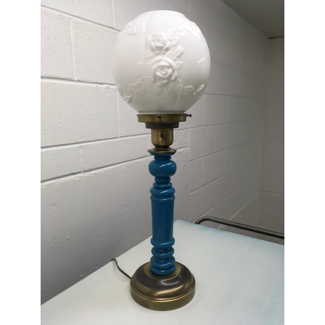 Mid-Century Globe Table Lamp With Rose Embossed Milk Glass Diffuser With Shade For Sale - Image 13 of 13