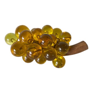 Large Vintage Yellow / Amber Lucite Acrylic Grape Cluster on Drift Wood Branch For Sale