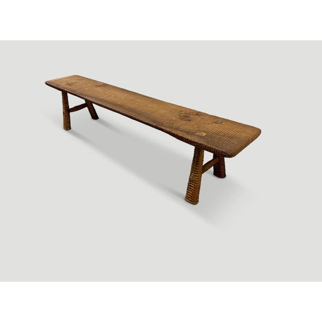 Andrianna Shamaris Impressive Minimalist Carved Teak Wood Bench For Sale In New York - Image 6 of 6