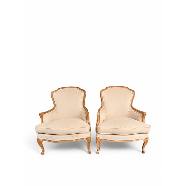 Pair of 1980s Meyer Gunther Martini French Provincial Louis XV Style Bergère Chairs in Beige Velvet For Sale - Image 9 of 16