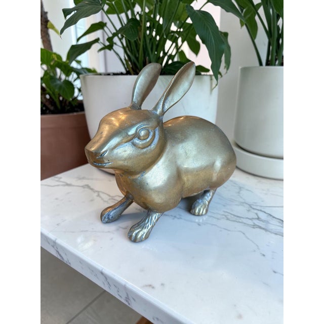 Metal 1970s Large Solid Brass Patina Rabbit For Sale - Image 7 of 9