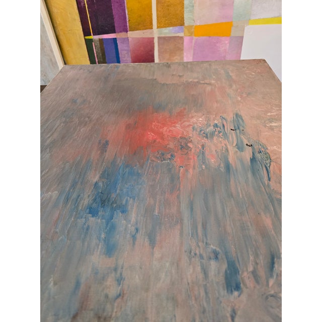 Baby Blue Vintage Abstract Painting Mid Century Modern Signed For Sale - Image 8 of 8