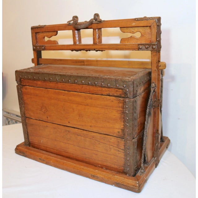 Large Antique 1700's Chinese Handmade Wood Wrought Iron Wedding Dowry Box Chest For Sale In New York - Image 6 of 12
