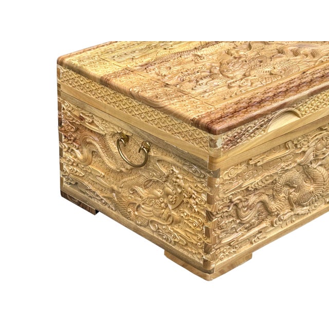 1990s Light Tan Brown Dragon Carving Camphor Wood Trunk Chest For Sale - Image 5 of 13
