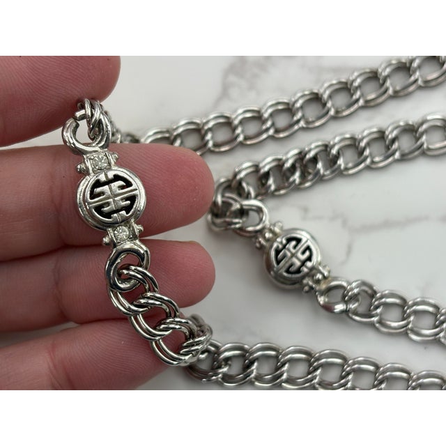 Silver Vintage Givenchy Crystal Station Necklace in Silver Tone With Rhinestones For Sale - Image 8 of 9