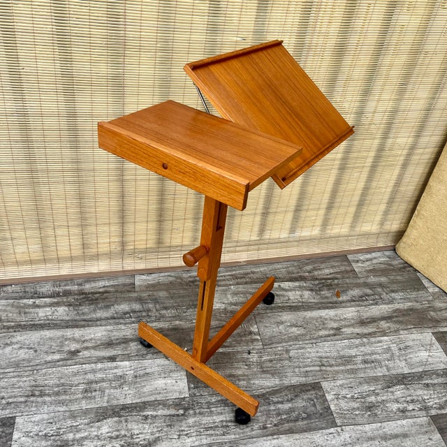 Vintage Mid-Century Modern Danish Adjustable Rolling Tray Table / Cart. Circa 1970s For Sale - Image 9 of 17