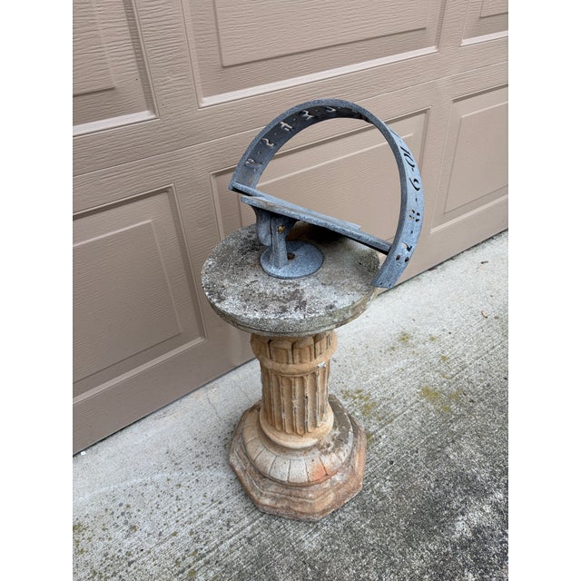 Vintage English Country Classical Iron Garden Sundial on Corinthian Column Pedestal For Sale - Image 4 of 10