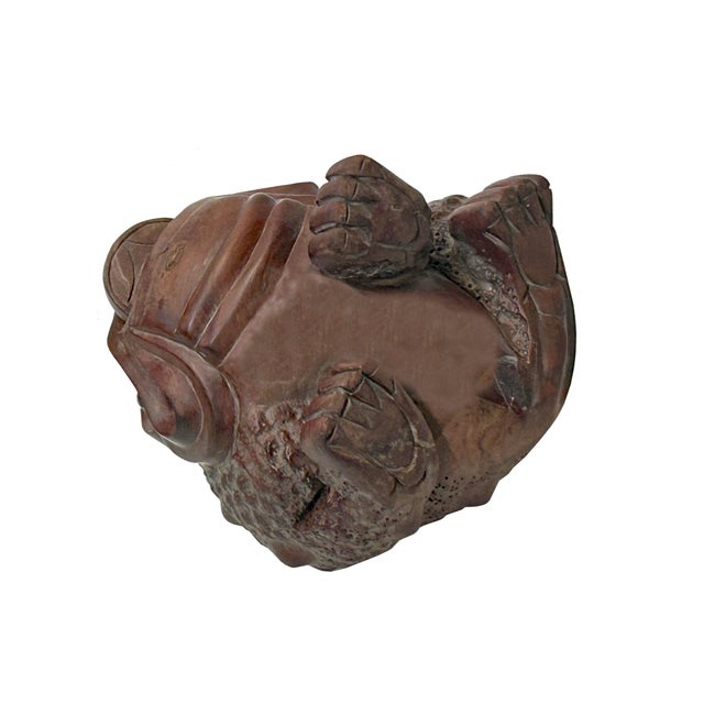 Wood Quality Boxwood Carved Chinese Fortune Toad, Money Frog Statue Figure For Sale - Image 7 of 9