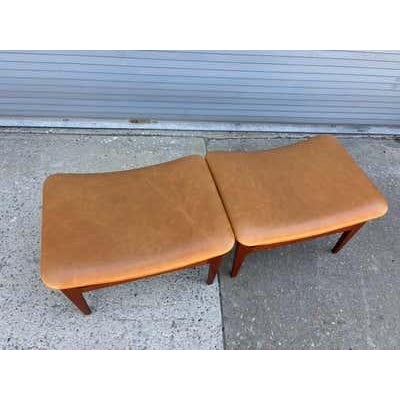 Mid 20th Century Foot Stools by Finn Juhl for France & Son in Teak and Leather For Sale In Philadelphia - Image 6 of 12