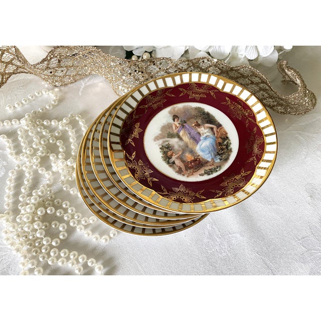 1940's Mythological Scene Plates, Cico Bavaria Germany, Ruby & Gold, Set of 6 For Sale In Philadelphia - Image 6 of 17