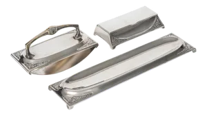 1900s Wmf Art Nouveau Silver Plate 3-Piece Desk Set Stamp Holder Blotter Pen Tray
