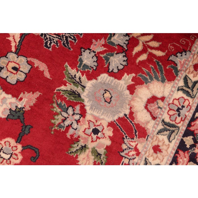 Shabby Chic Floral 1990's Pak-Persian Red/Blue Wool Rug - 6'1'' X 9'1'' For Sale - Image 4 of 9