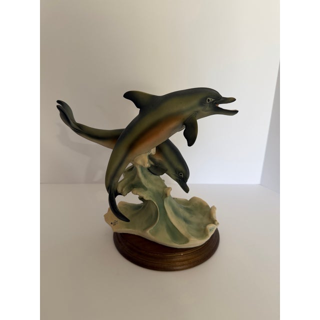 Vintage Coastal Dolphin Sculpture on Wood Base For Sale In Orlando - Image 6 of 8