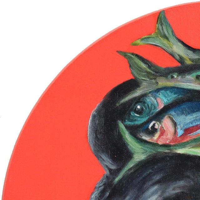 Wood Black Bear's Fish Tower Top Hat - Original Black Bear and Fish Pop Art Oil Painting For Sale - Image 7 of 9