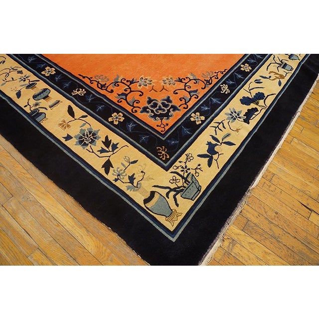 1880s Orange Salmon Medallion Antique Chinese Peking Carpet 11' X 15'6'' Handknotted Wool Rug For Sale In New York - Image 6 of 7