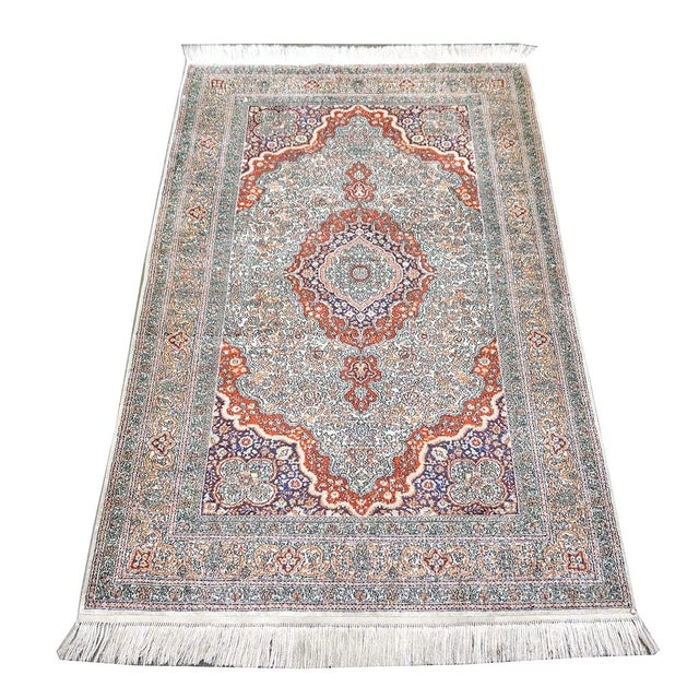 1980s Vintage Sino-Persian Hereke Silk 3x5 White Ivory, Red & Purple Handmade Area Rug #1144265 For Sale - Image 5 of 16