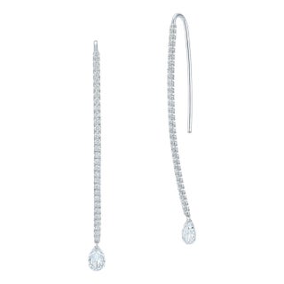 Dangling Pear Shape Briolette Diamond Earrings in 18K White Gold, A Pair For Sale