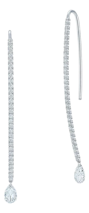 Dangling Pear Shape Briolette Diamond Earrings in 18K White Gold, A Pair