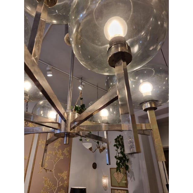 Glass Antique Chandelier in Chrome and Glass by Holger Johansson, 1890s For Sale - Image 7 of 14