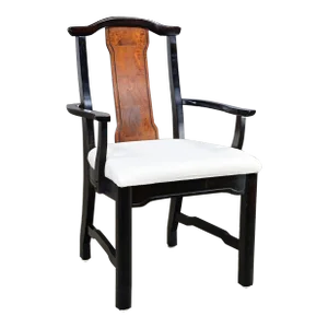 Late 20th Century Chinoiserie Broyhill Ming Style Yoke Back Dining Side Armchair Ebony Colored Frame