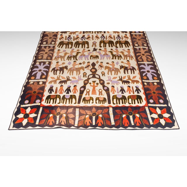 Blue Vintage Hand-Stitched Kanduri Cloth With Animal and Tree of Life Appliqué, India, C. 1950s For Sale - Image 8 of 18