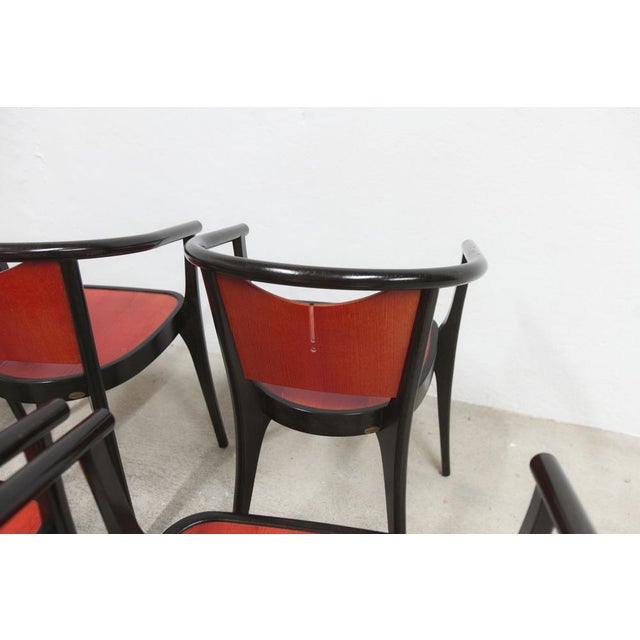 Baumann Armchairs Model Diese in Colour Wengé and Red from Pagnon Pelhaître, Set of 6 For Sale - Image 12 of 18