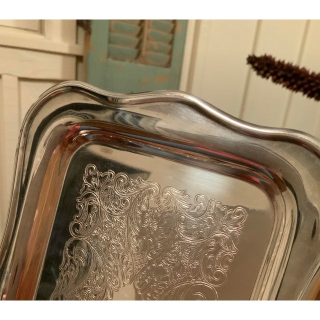Metal Vintage Sheridan Silverplate Tray – 10” X 6” Catchall, Vanity Tray, Bar Cart Tray or Snack Tray for Palm Beach Regency, Grandmillennial & Cottage Core For Sale - Image 7 of 11