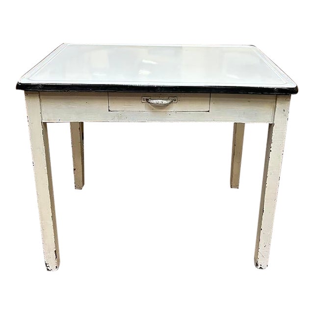 Vintage Enamel Top Table W/ Drawer c.1930 | Chairish